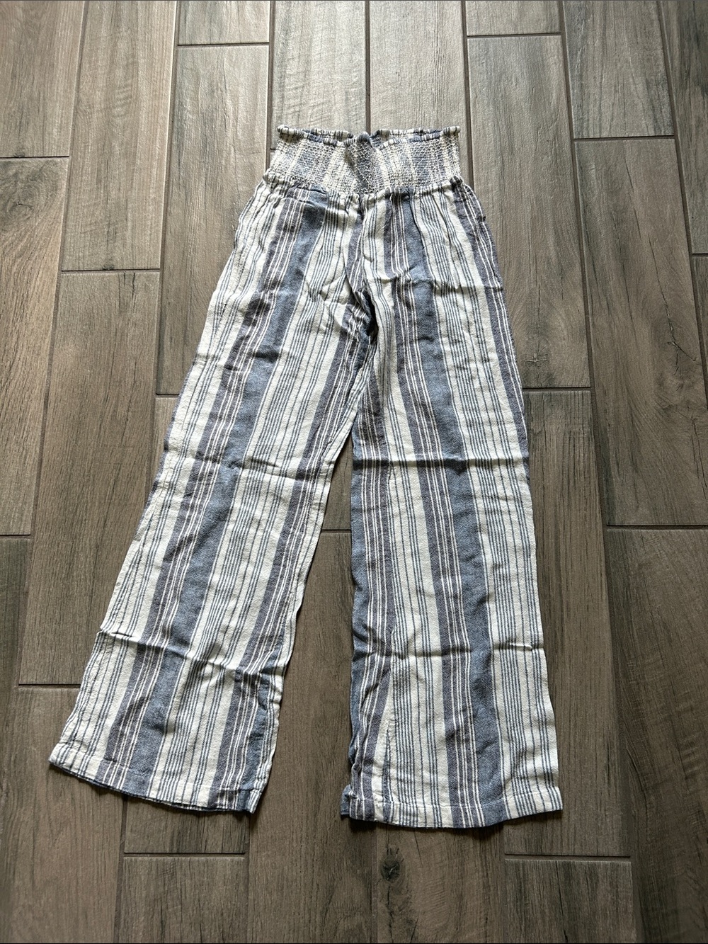 Indigo Rein Blue and White Striped Smocked-Waist Wide Leg Pants